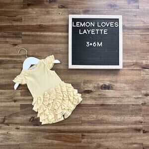 NEW Lemon Loves Layette Rula Yellow Ruffled Short Sleeve Knit Cotton Romper 3/6M